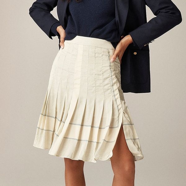 J.Crew Pleated Scarf-Print Skirt in Drapey Viscose Twill