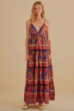 Farm Rio sleeveless maxi dress with forest mosaic print in blue