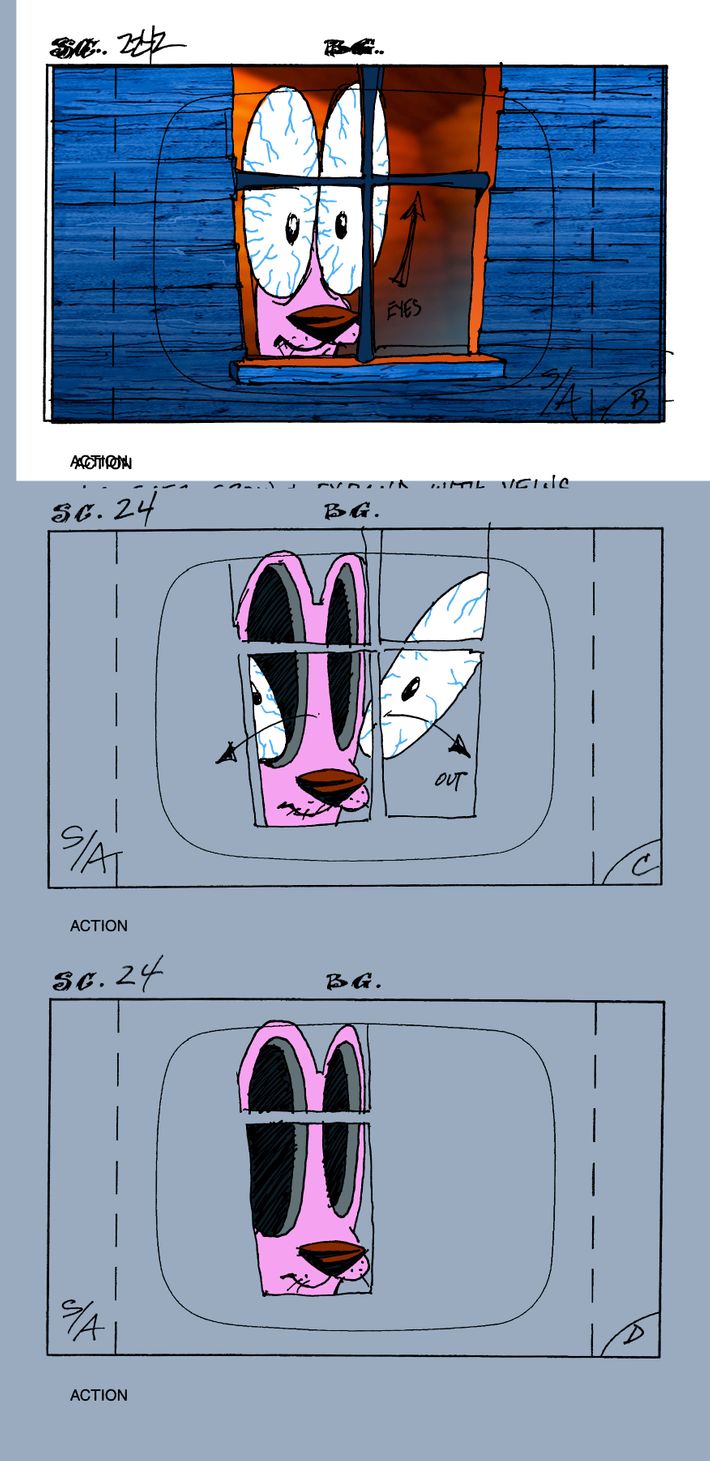 A storyboard for Courage the Cowardly Dog.