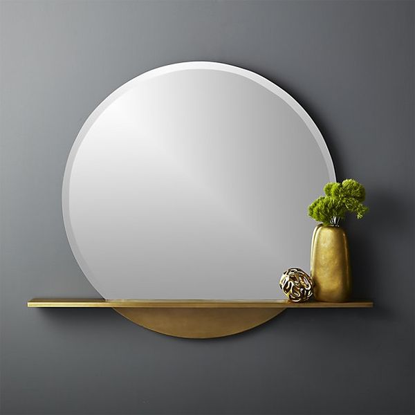 CB2 Perch Round Mirror With Shelf 36”