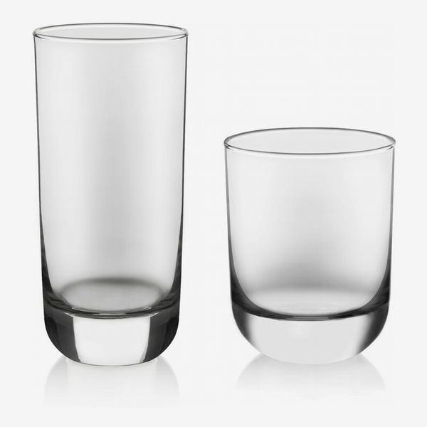 Set of 16 Heavy Base Ribbed Durable Drinking Glasses Includes 8