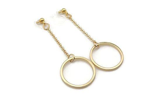 Open Circle Invisible Clip On Dangle Earrings for Non-Pierced Ears, Gold-Tone