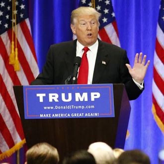 Presumptive Republican presidential nominee Donald Trump speaks at Trump Soho Hotel in New York on June 22, 2016.