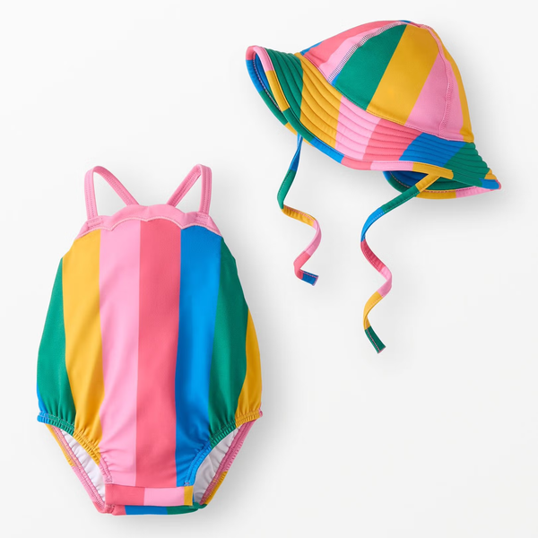 Hanna Andersson Baby One-Piece Rainbow Swimsuit & Swim Hat Set