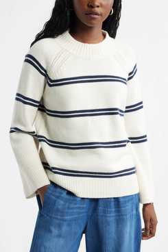 Caslon Bell Sleeve Mock Neck Merino Wool & Cotton Sweater