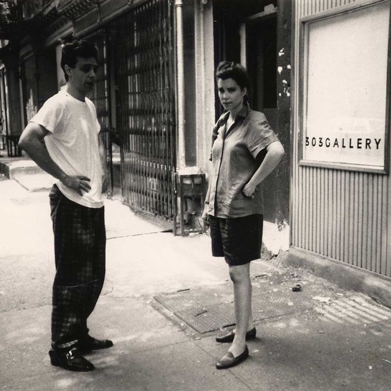 Lisa Spellman with Colin de Land in front of 303 Gallery, East 6th Street, 1986.
