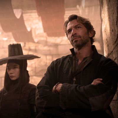 Michiel Huisman and Doona Bae in Rebel Moon -- Part One: A Child of Fire. 