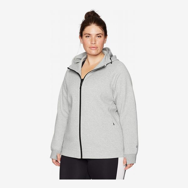 Amazon Brand Core 10 Women’s Motion Tech Fleece Fitted Full-Zip Hoodie Jacket in Light Heather Grey