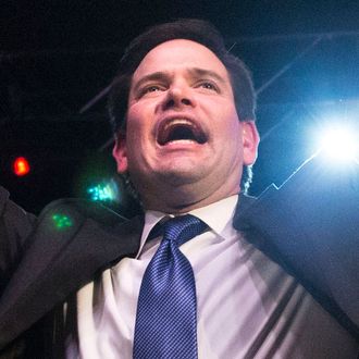 Marco Rubio gestures to the crowd after he made a speec makes a campaign stop in Oklahoma City, February 26, 2016.