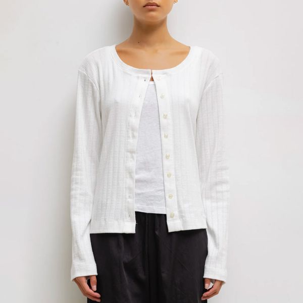 Leset Pointelle Classic Crew Cardigan