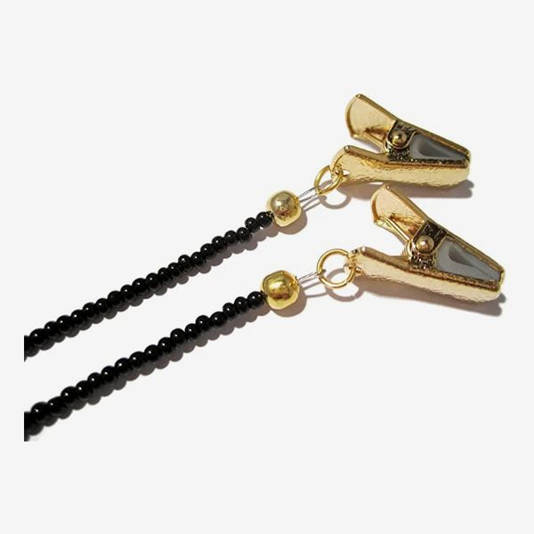 ATLanyards Black Beaded with Gold Clips Eyeglass Holder