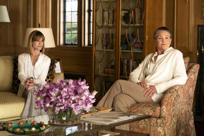 Holly Hunter as Rhea and Cherry Jones as Nan in Succession.