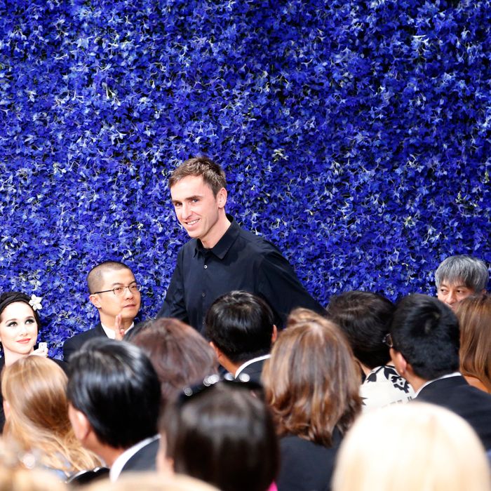 Raf takes his bow at the conclusion of Dior yesterday.