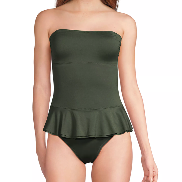 Lands' End Sculpting Suit Ruffle Bandeau One Piece Swimsuit