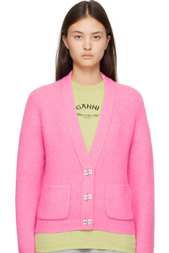 Ganni Pink Crystal-Cut Cardigan