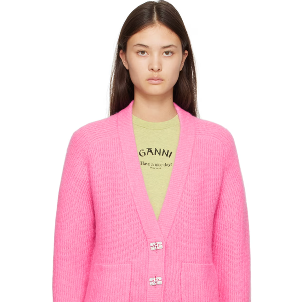 Ganni Pink Crystal-Cut Cardigan