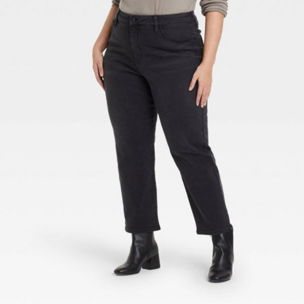 NEW Womens Plus Size Stretch Chino Straight Leg Jeans Black 14-24 
