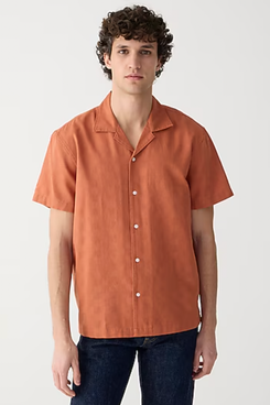 J.Crew Short-Sleeve Textured Cotton Camp-Collar Shirt