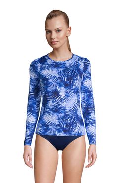 Lands’ End Long Sleeve Rash Guard UPF 50 - Deep Sea Navy Tie Die Palm