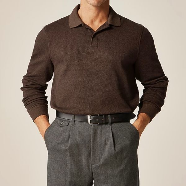 J.Crew Long-Sleeve Polo Shirt in Double-Knit Jacquard