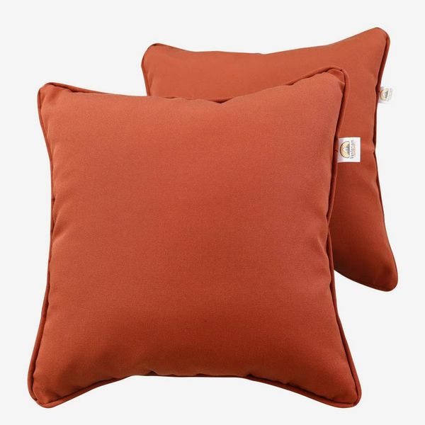 Vanteriam 2 Pack Decorative Outdoor Solid Waterproof Throw Pillow Cover with Piping, Accent Pillow case for Outdoor Patio Furniture Set, Square 18''x18'' Saddlebrown