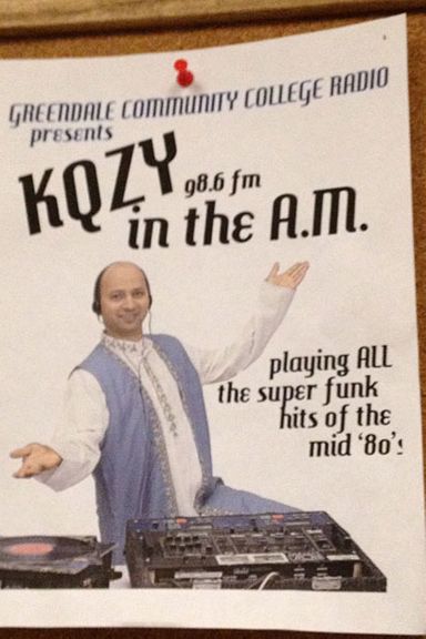 Apparently Greendale has its own radio station, with a very specific play list devoted to a very brief time frame. (Oh, the Loverboy rock blocks!) We pity this poor morning-drive D.J.: He has to compete against the super-popular TV talk show Troy and Abed in the Morning.