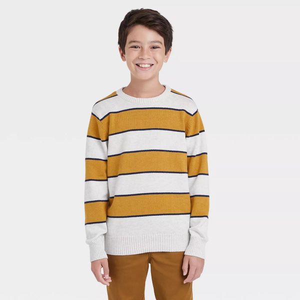 Cat & Jack Boys' Rugby Striped Crew-Neck Sweater