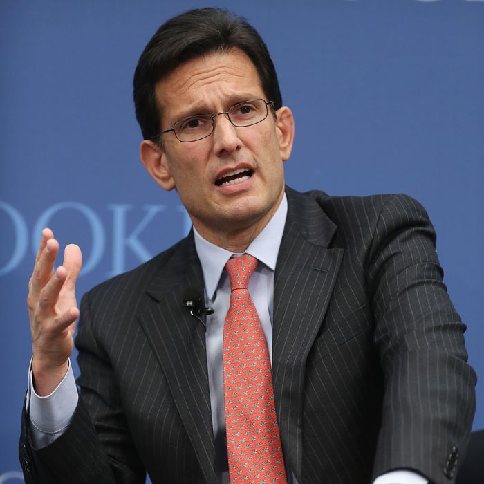 WASHINGTON, DC - JANUARY 08: House of Representatives Majority Leader Eric Cantor (R-VA) delivers remarks about his support of charter schools and tax-funded voucher programs that help pay for private and parochial schools at the Brookings Institution January 8, 2014 in Washington, DC. 