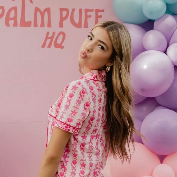 Pink Palm Puff Pajamas in Blush Bay