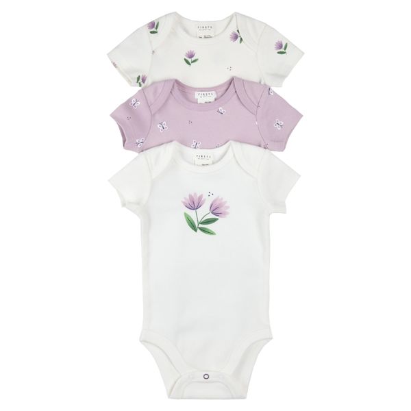 Petit Lem Assorted 3-Pack Organic Cotton Bodysuits - Off-White