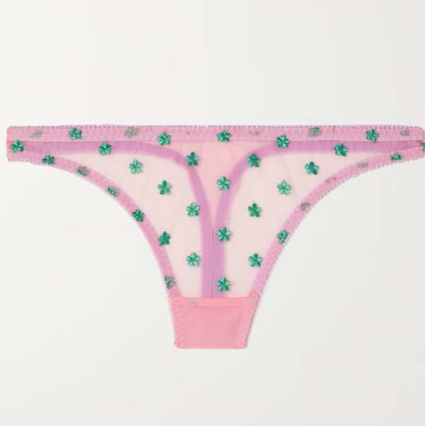 Dora Larsen Arella Embroidered Recycled-Tulle Thong
