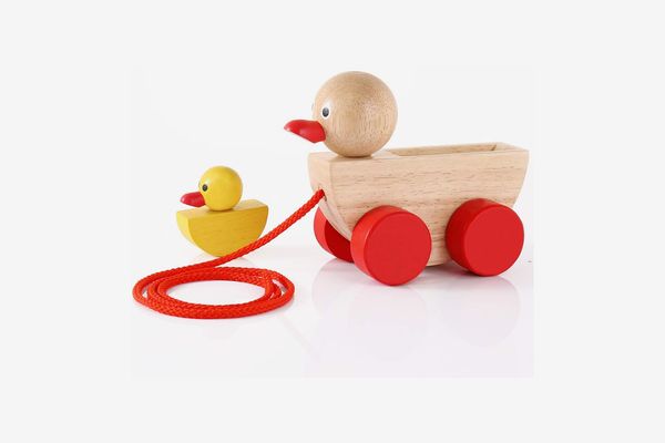 wooden toy duck on wheels