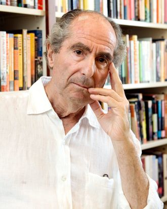 Author Philip Roth poses for a photo in the offices of his publisher Houghton Mifflin, in New York Thursday Sept. 8, 2008.
