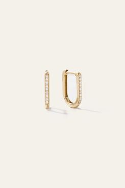 Quince 14k Gold Pave Diamond U-Huggie Hoop Earrings