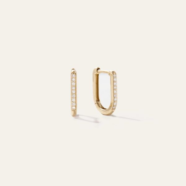 Quince 14K Gold Pave Diamond U-Huggie Hoops