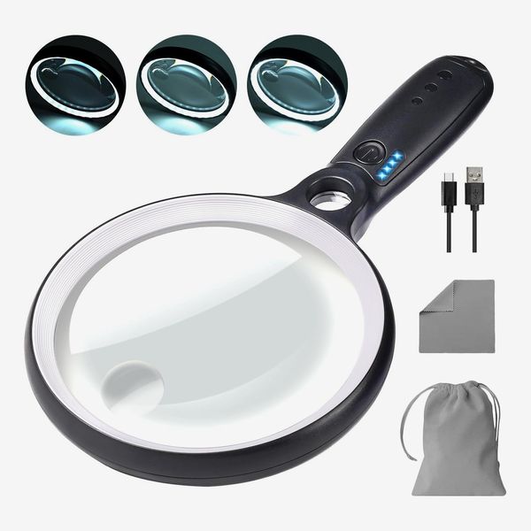 Handheld with Rechargeable Magnifying Glass with 3 Light Modes