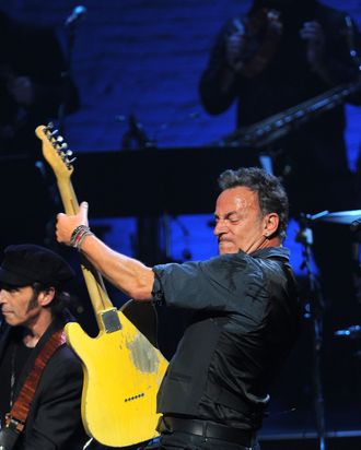 NEW YORK, NY - MARCH 09: Bruce Springsteen performs during SiriusXM's concert celebrating 10 years of satellite radio at The Apollo Theater on March 9, 2012 in New York City. (Photo by Larry Busacca/Getty Images)