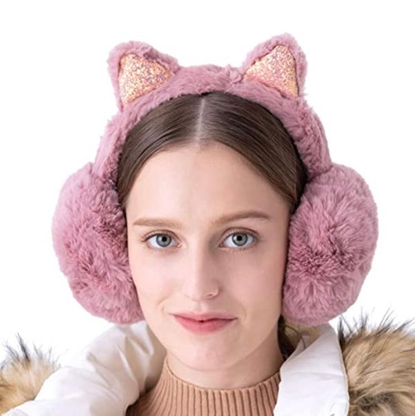 White or Pink Reindeer Design Earmuffs for Fall & Winter 