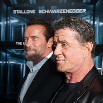 NEW YORK, NY - OCTOBER 15: Actor Arnold Schwarzenegger and Sylvester Stallone attends 