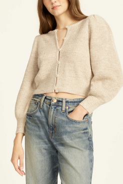 J.Crew Puff-Sleeve Lightweight Alpaca Blend Cardigan Sweater