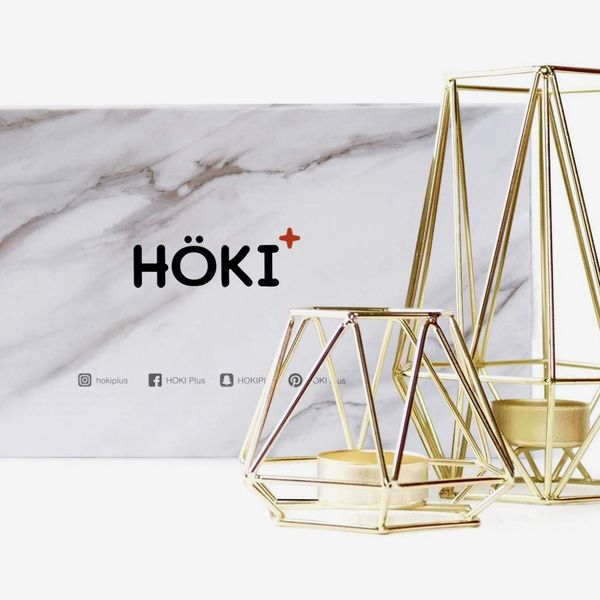 HÖKI+ Gold Geometric Metal Tealight Candleholders (Set of 2)