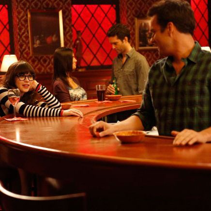 NEW GIRL: Jess (Zooey Deschanel, L) contemplates her relationship with Nick (Jake Johnson, R) in the "Fluffer" episode of NEW GIRL airing Tuesday, Oct. 2 (9:00-9:30 PM ET/PT) on FOX. ©2012 Fox Broadcasting Co.