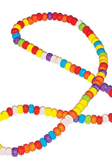 Candy Necklace:
It’Sugar
10 Fulton St., nr. Front St.; 212-514-5373
This exploding national chain, opened by a Dylan’s co-founder in 2006, takes a more-is-more approach—think throwback sweets in louder shades and jumbo sizes. While your typical candy necklace is more of a choker, this style ($2.50) drapes a full foot.