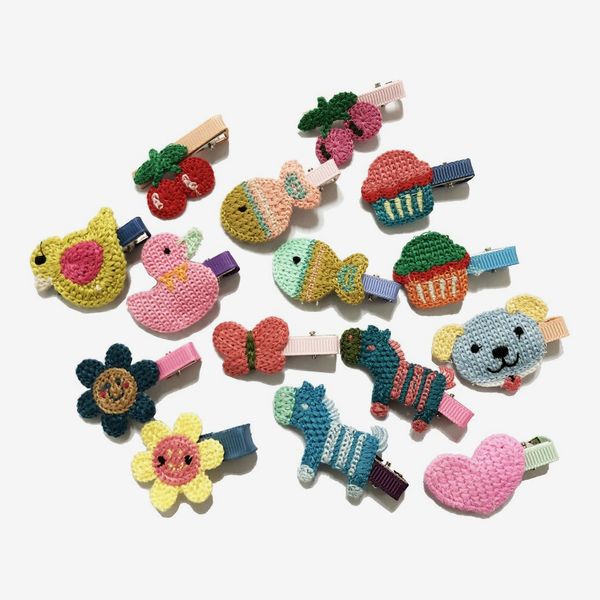 Rimobul 15-Piece Handmade Crocheted Animal-Theme Mini Hair Clips for Kids