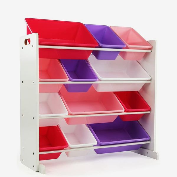 Humble Crew Kids’ Toy Storage Organizer with 12 Plastic Bins, Pink & Purple