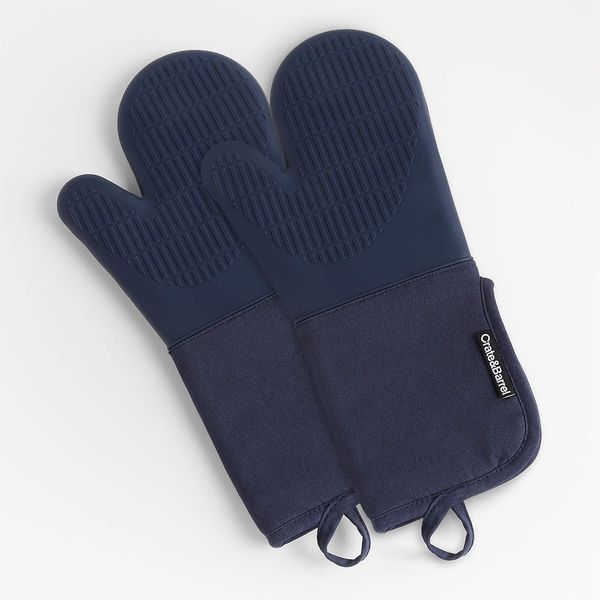 Crate and Barrel Silicone Blue Oven Mitts, Set of 2