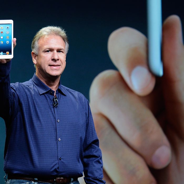  Apple Senior Vice President of Worldwide product marketing Phil Schiller announces the new iPad Mini during an Apple special event at the historic California Theater on October 23, 2012 in San Jose, California. The iPad Mini is Apple's smaller version of the iPad tablet. 