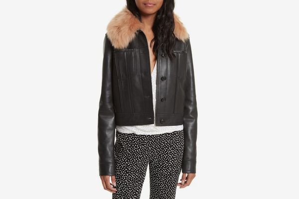 Diane von Furstenberg Faux Fur Collar Leather Jacket