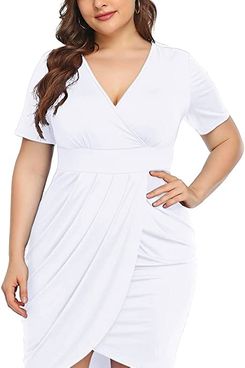 Poseshe Plus-size Short-sleeved Deep V-Neck Bodycon Wrap Dress