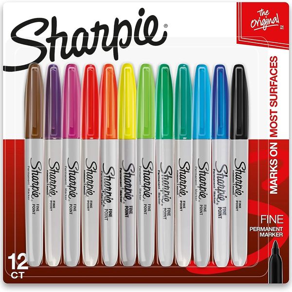 Sharpie Permanent Markers, Fine Point, Assorted Colors, 12 Count